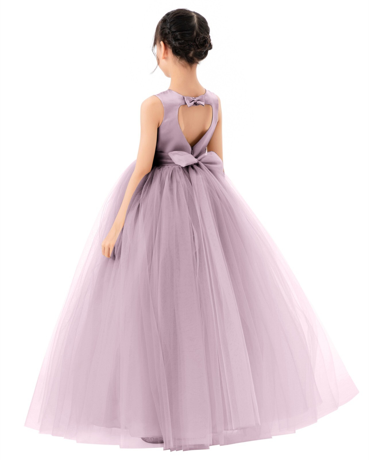 Satin Heart Cutout Tulle Flower Girl Dress Wedding Pageant Dresses Toddler Dress