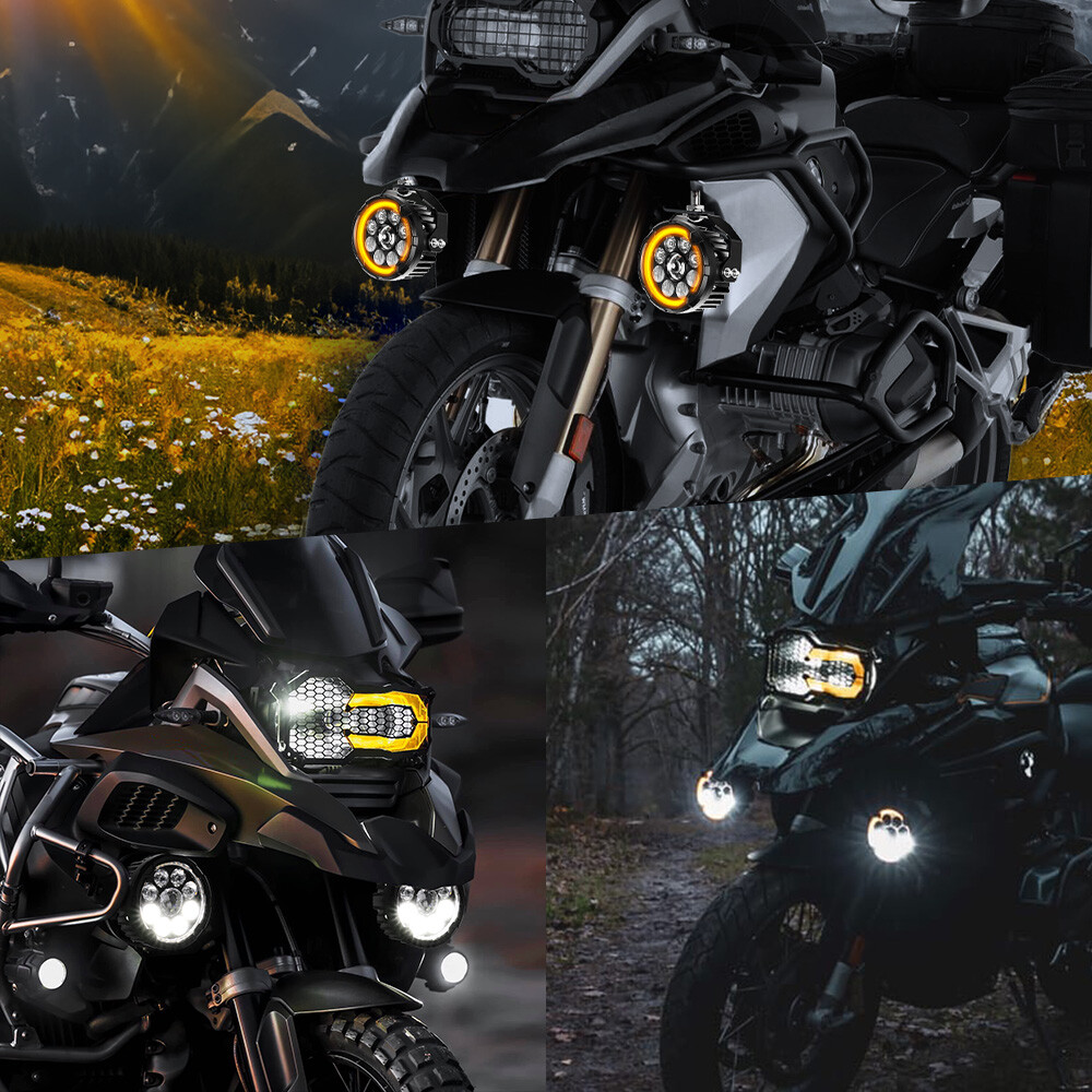 Pair Motorcycle LED Headlight Amber White Spot Lights Driving Auxiliary Fog Lamp