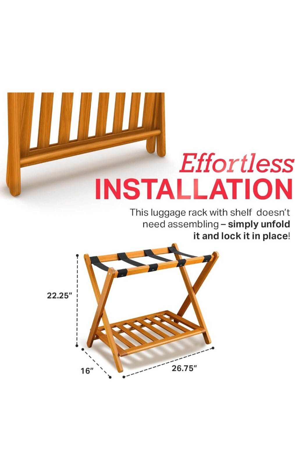 Folding Luggage Rack Honey Oak Wood Finish