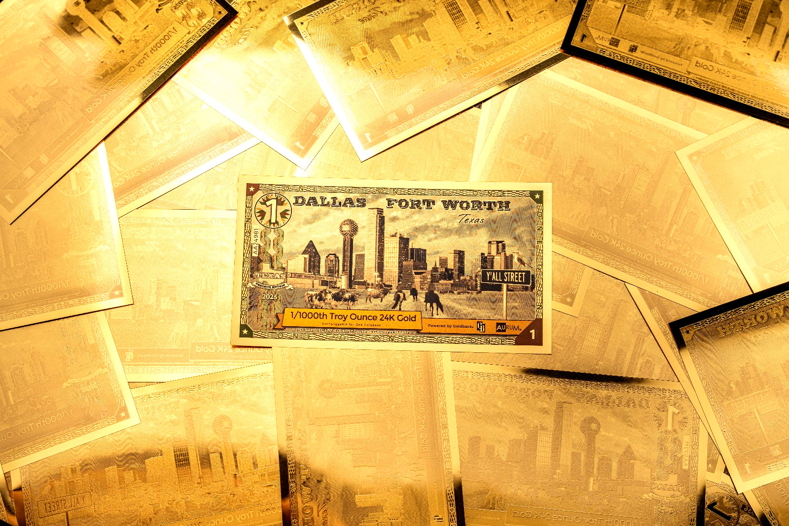1 DALLAS FORT WORTH TEXAS GOLDBACK AURUM 24K GOLD NOTE 1/1000 OZ .999 GOLD BU