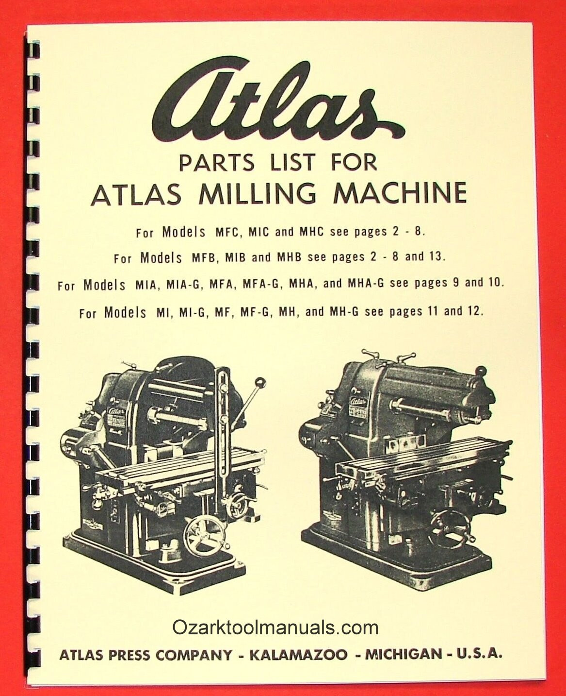 Atlas Horizontal Milling Machine Owner Instruction Parts Manual All Models 0016