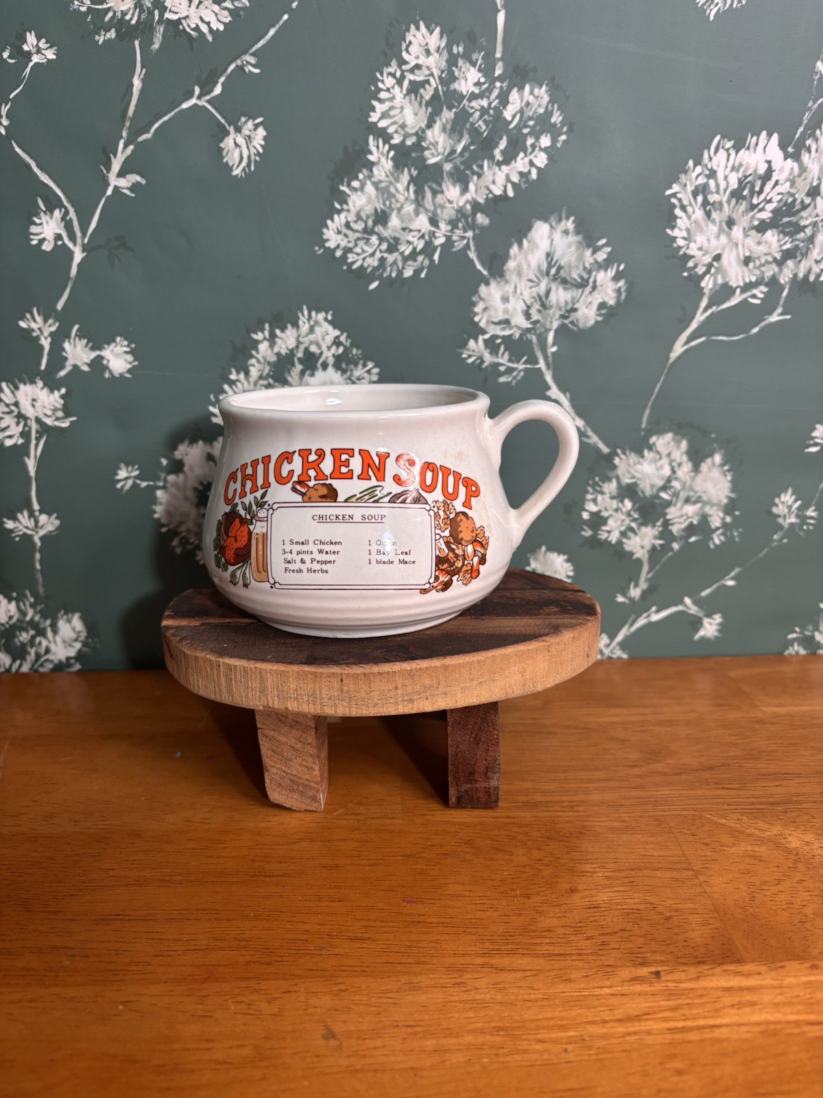 VTG 70s Retro Cottage Chicken Soup Recipe Cup