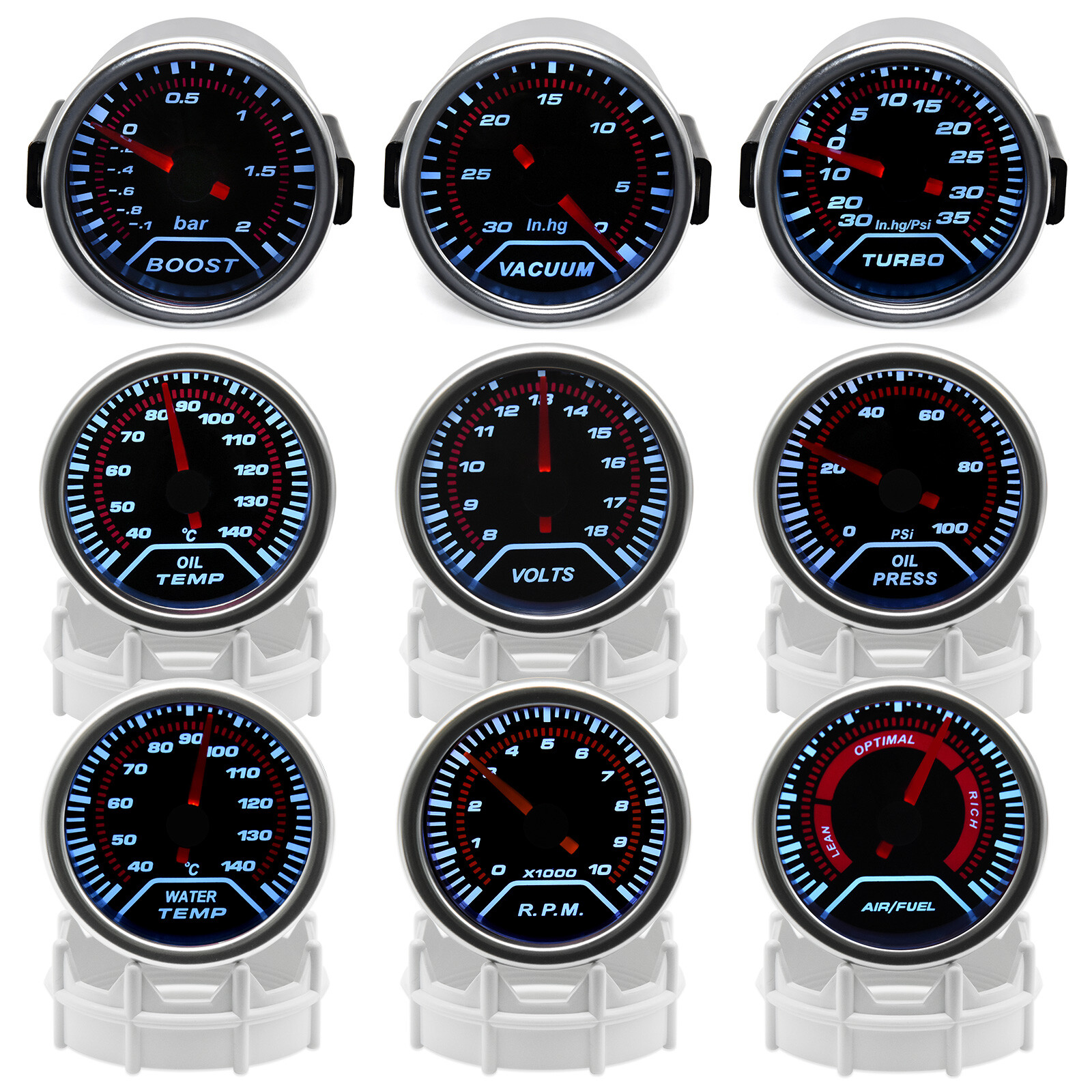 52mm Led Car Boost PSI/Water/Oil Temp/Pressure/Volt/AFR/EGT Gauge/Tachometer
