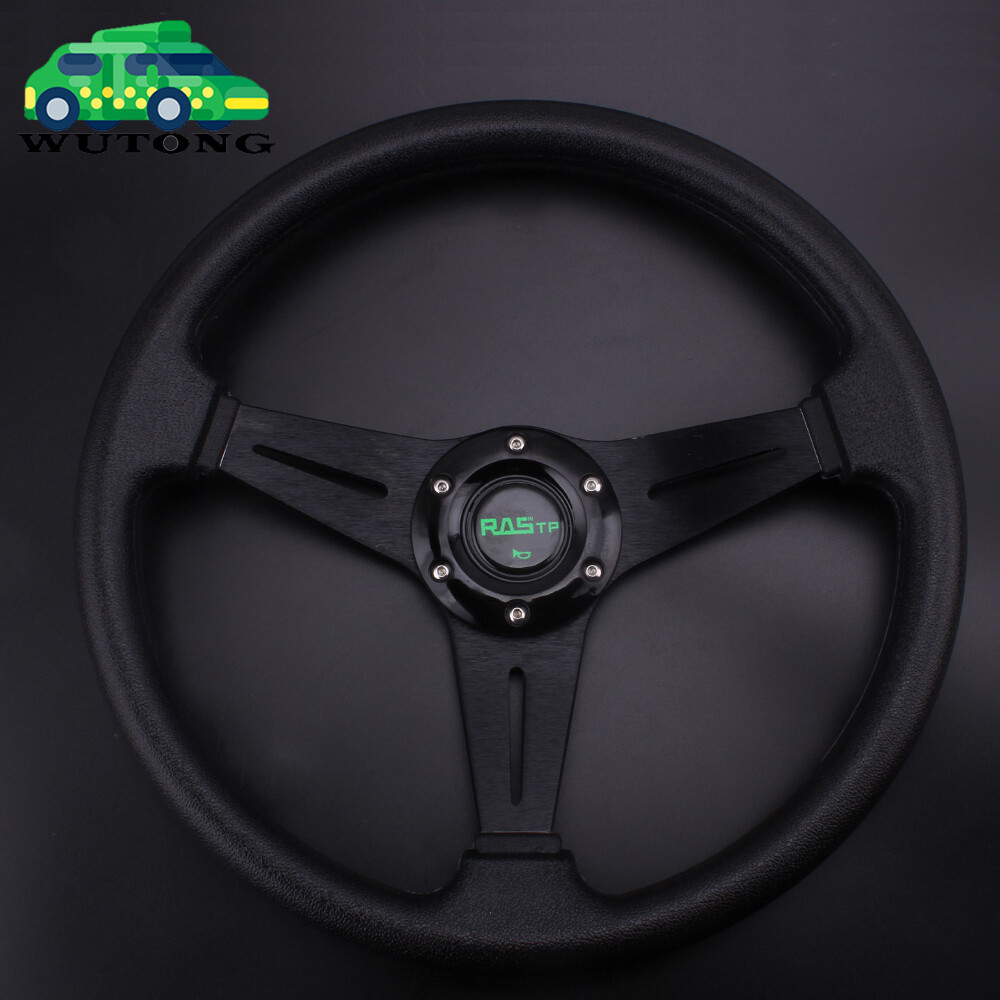 Black 14INCH Universal Aluminum Racing Steering Wheel Drifting Flat Dish 6 Bolt