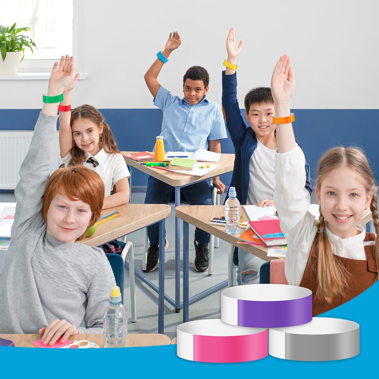 Colored Event Wristbands 800 Pack, Waterproof Paper Bracelets Assorted