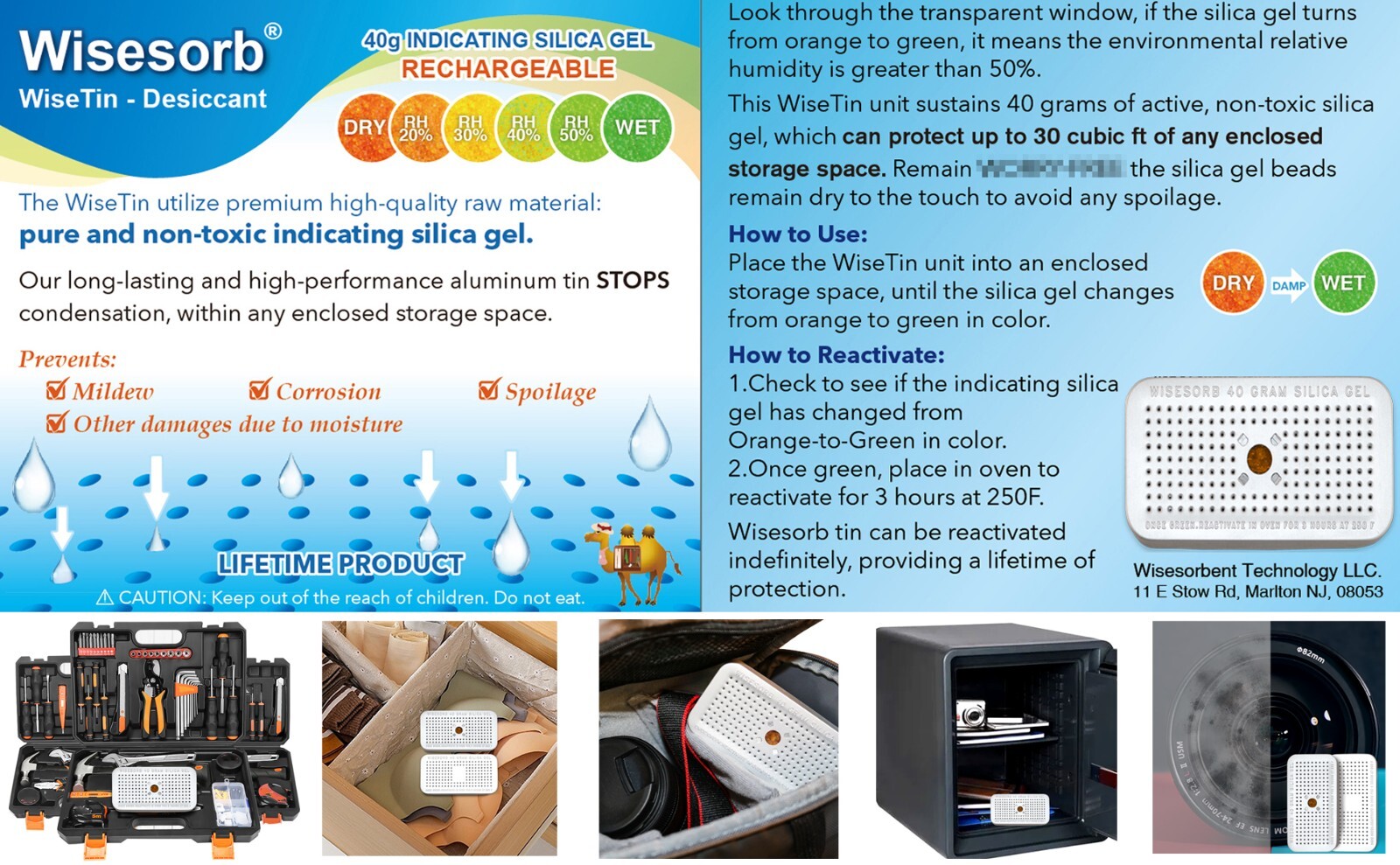 40 Gram 10 Pack Silica Gel Canister Reusable Indicating Desiccant Dehumidifier