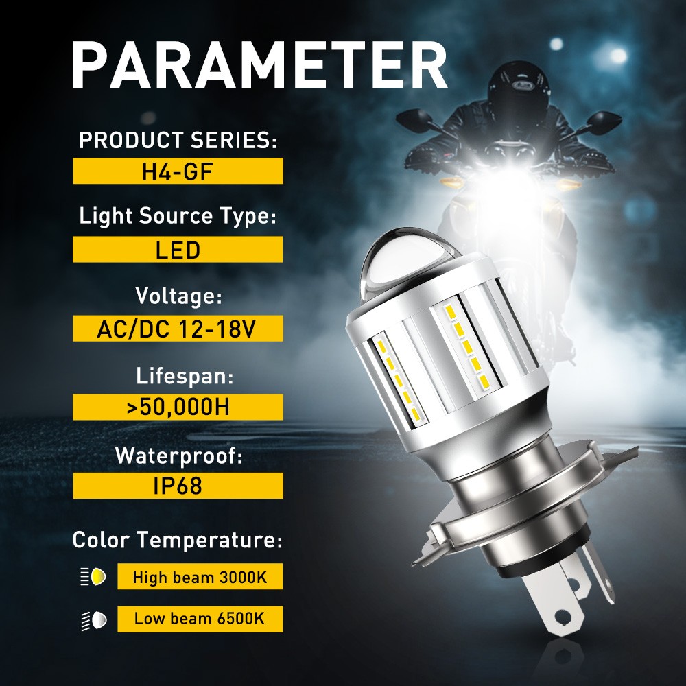 For Motorcycle H4 6500K Hi-Lo LED Beam Front Light Bulb Super Headlight Bright