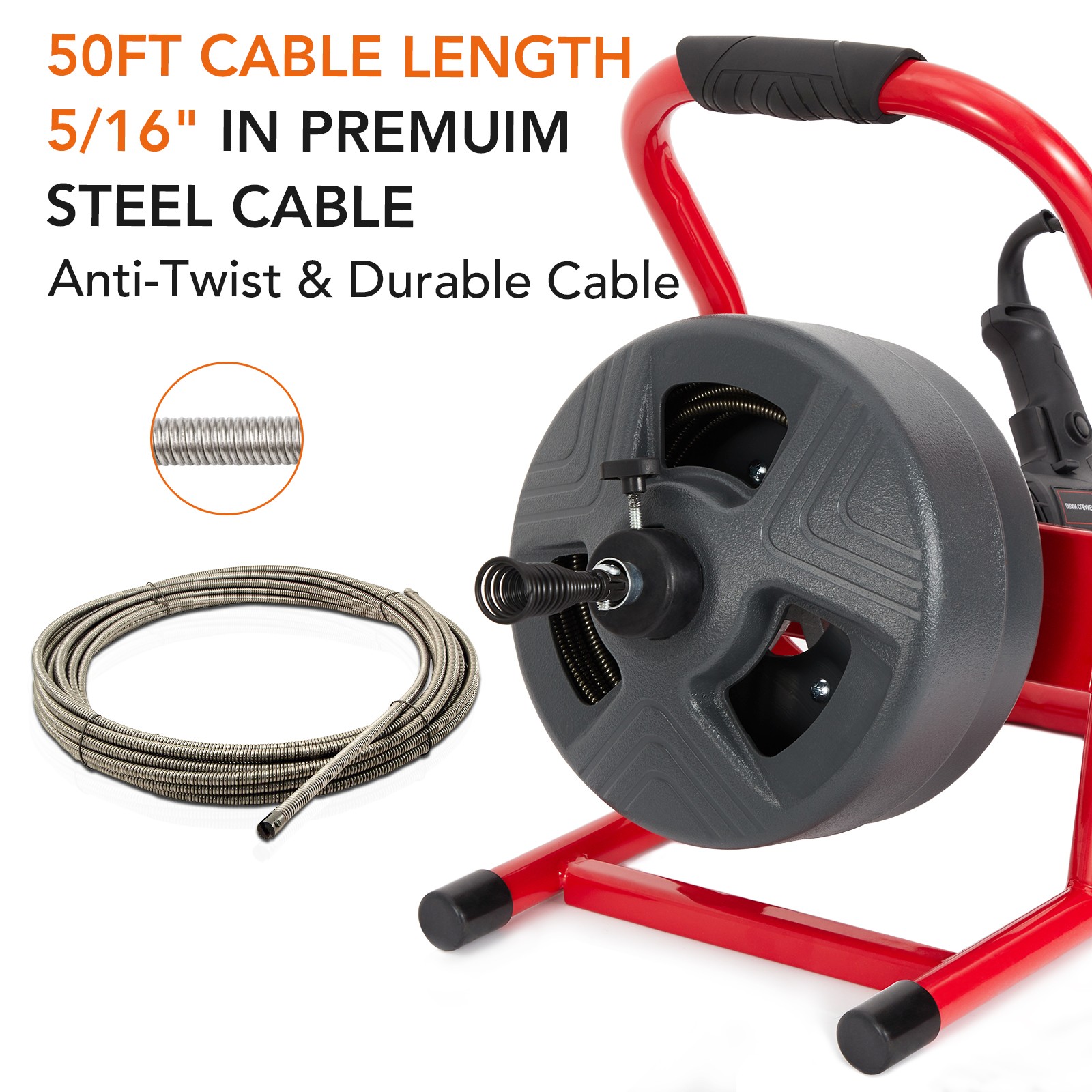 50Ft x 5/16" Drain Cleaner Machine Drain Auger Sewer Snake Plumbing with Cutters