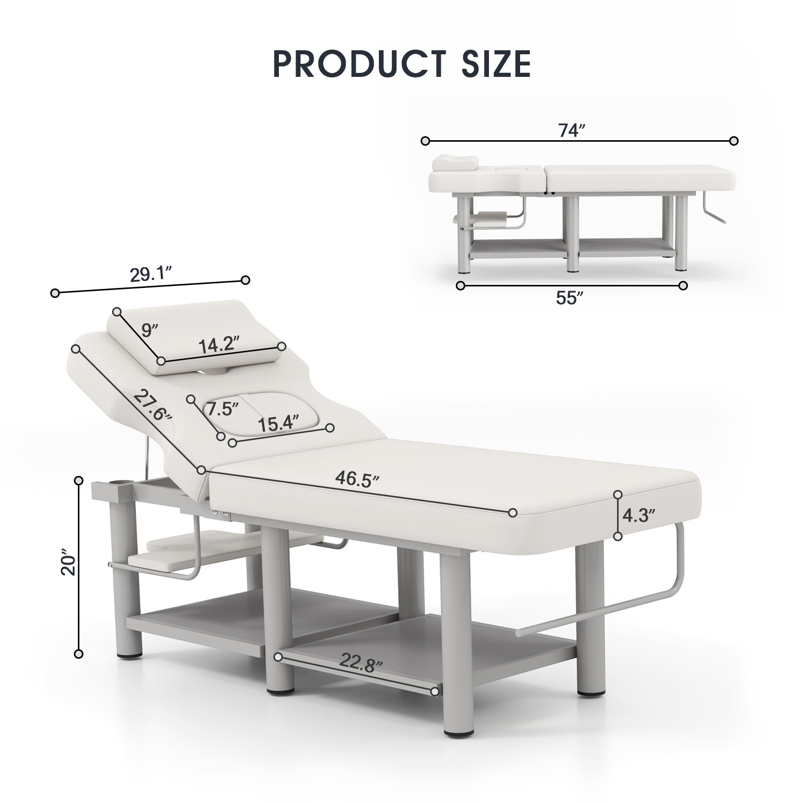 Pro Massage Treatment Table Facial Bed Adjust Backrest Open-Chest Salon Beauty