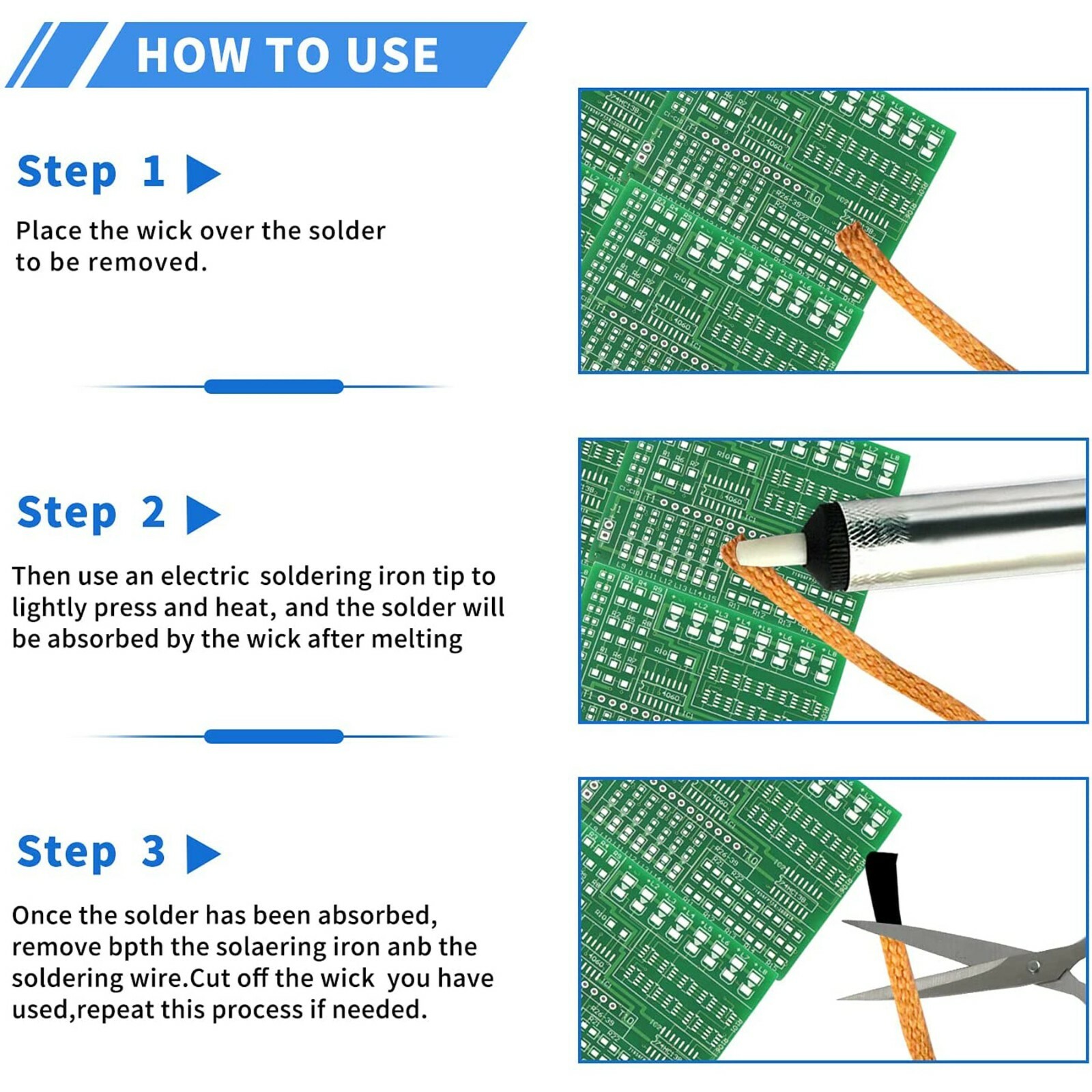 1 PCS 5ft 3.0 3.5mm Desoldering Braid Solder Remover Sucker Flux Wick Cable Wire