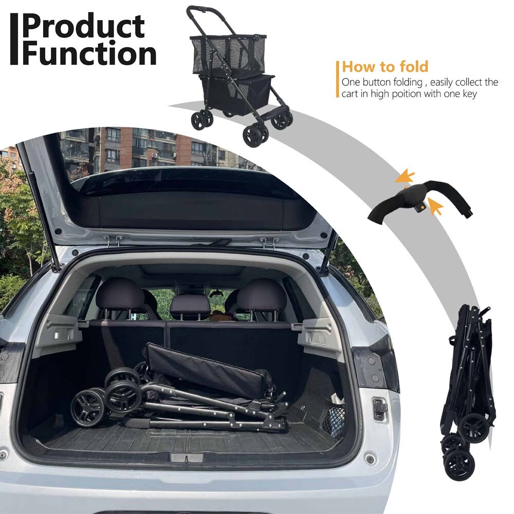 Collapsible Shopping Cart Utility Trolley Cart with Removable Tote&Swivel Wheels