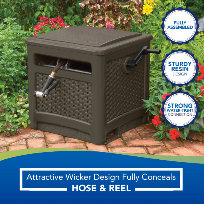 225 ft. Smart Trak Wicker Garden Hose Reel Guide and Hideaway, Java Brown