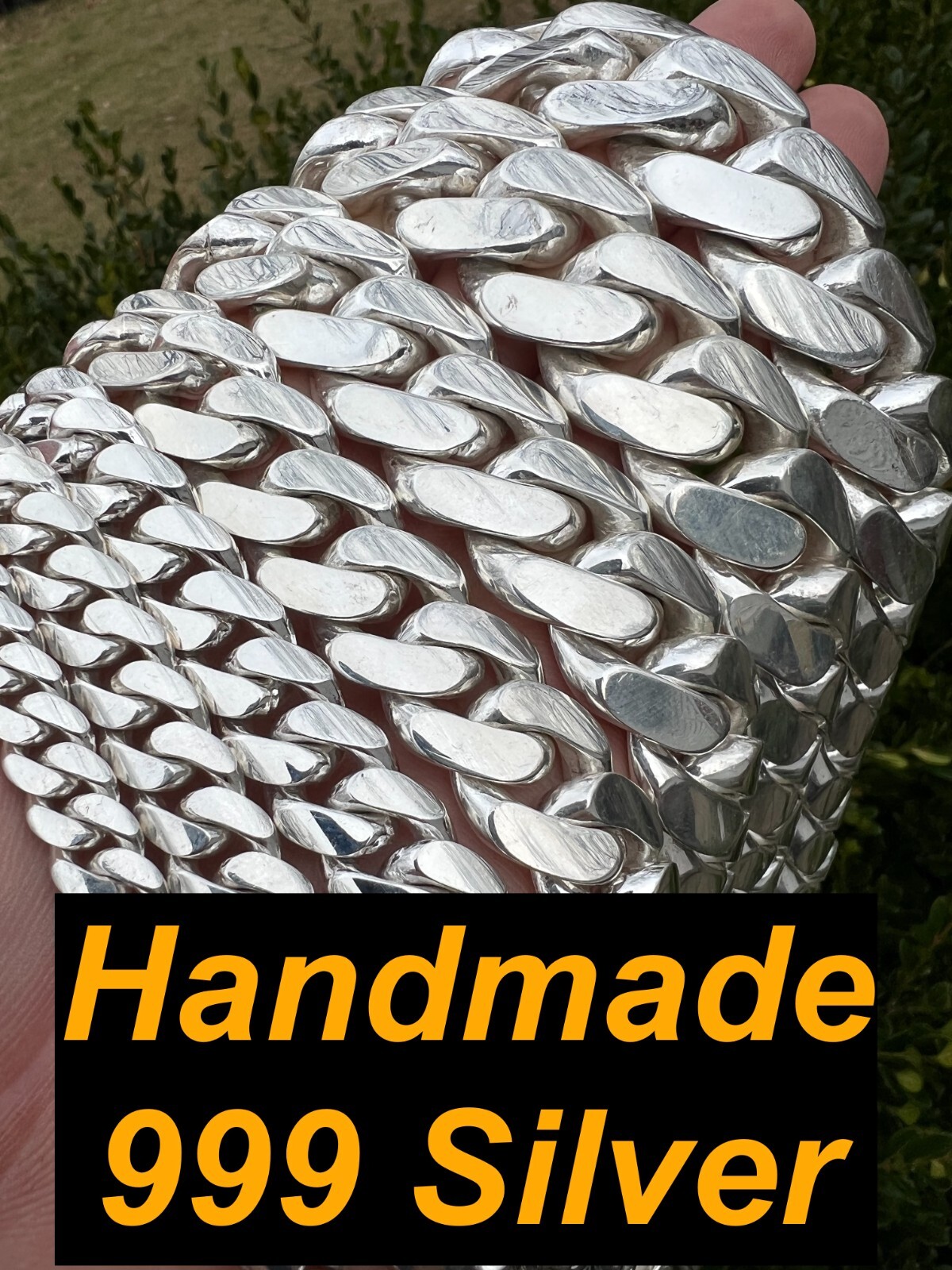 Real Handmade Tight Link Miami Cuban Chain Bracelet or Necklace in 999 Silver