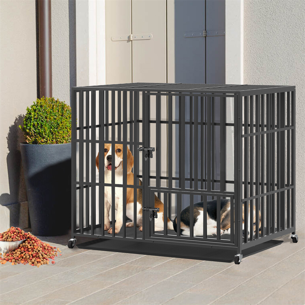 Chew-resistant Heavy Duty Metal Dog Cage Kennel Pet Crate Wheels Indoor Outdoor