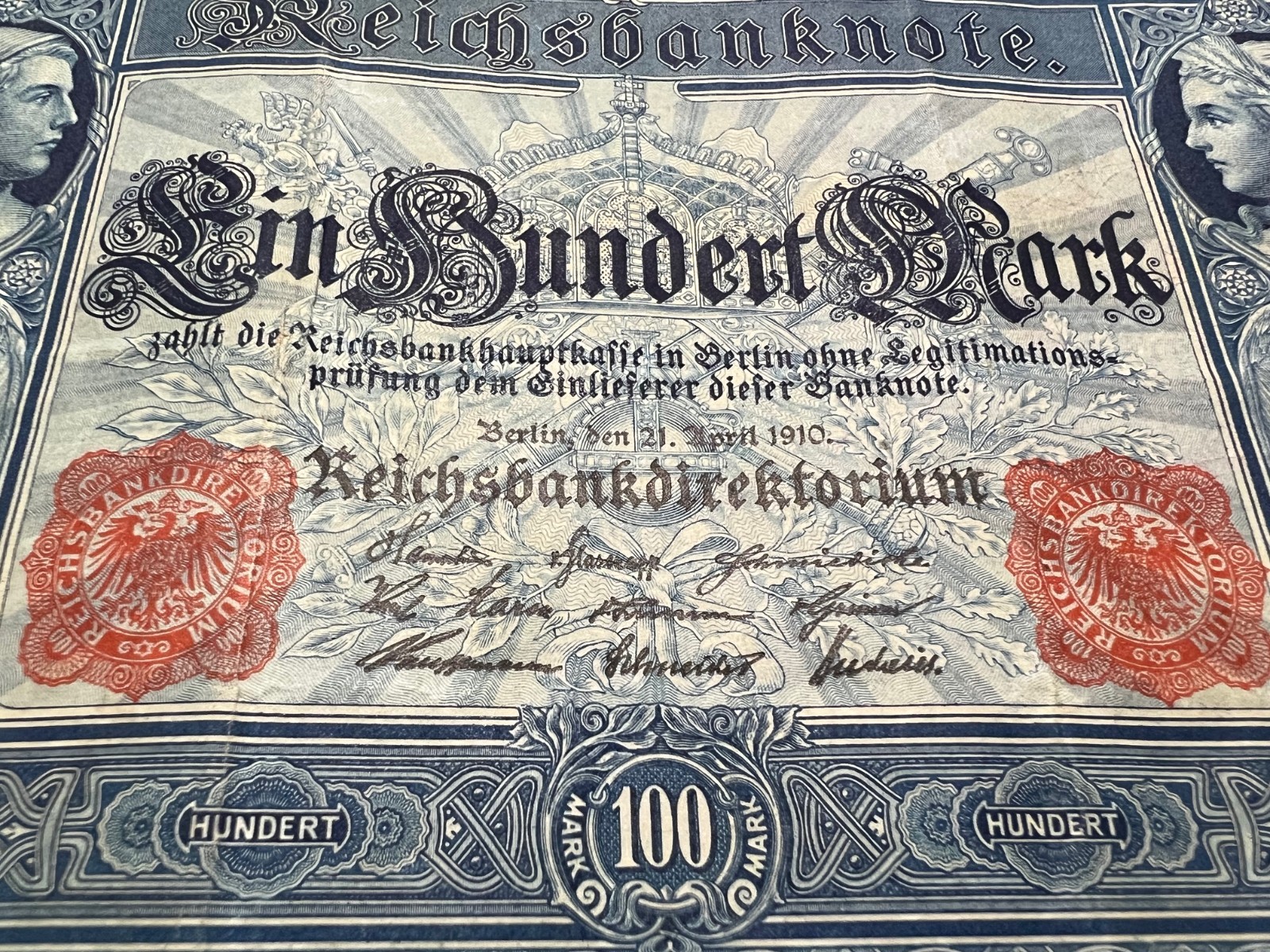 1910 German 100 Mark Banknote World War 1 WW1 WWI Currency Antique Relic
