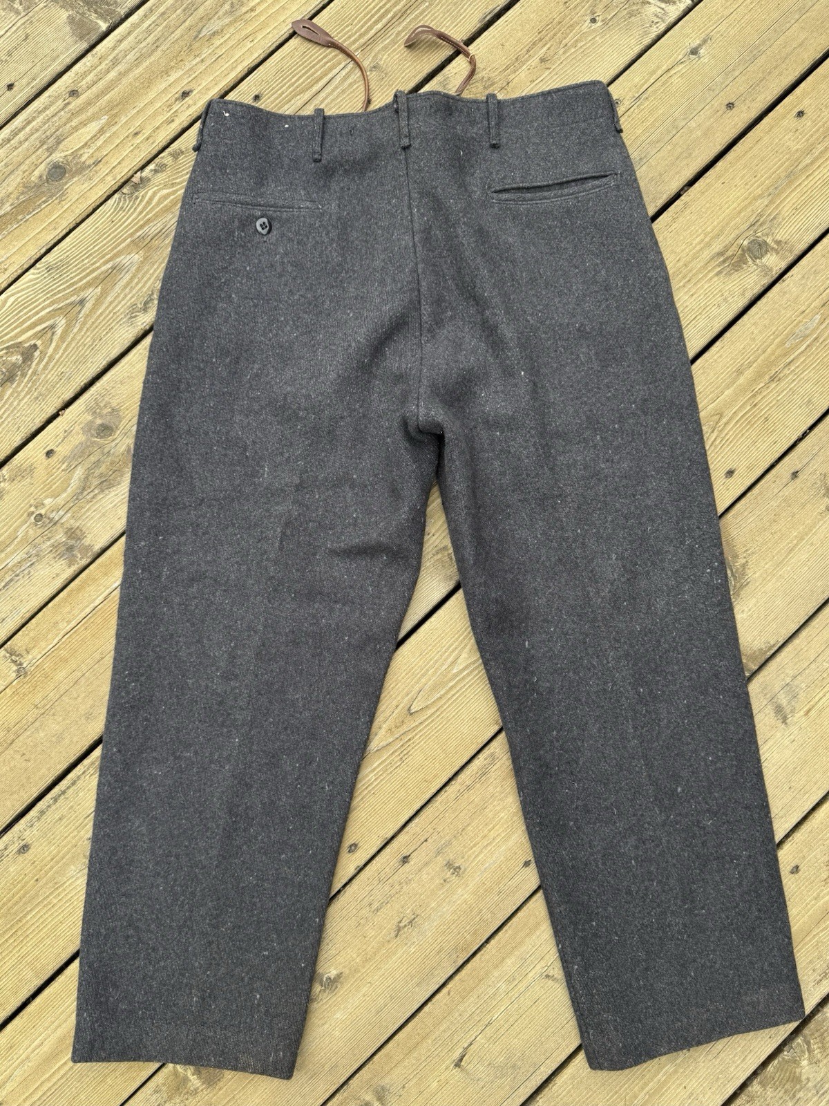 True Vintage 40s 50s Wool Trousers 36x28 Charcoal High Waist Suspender