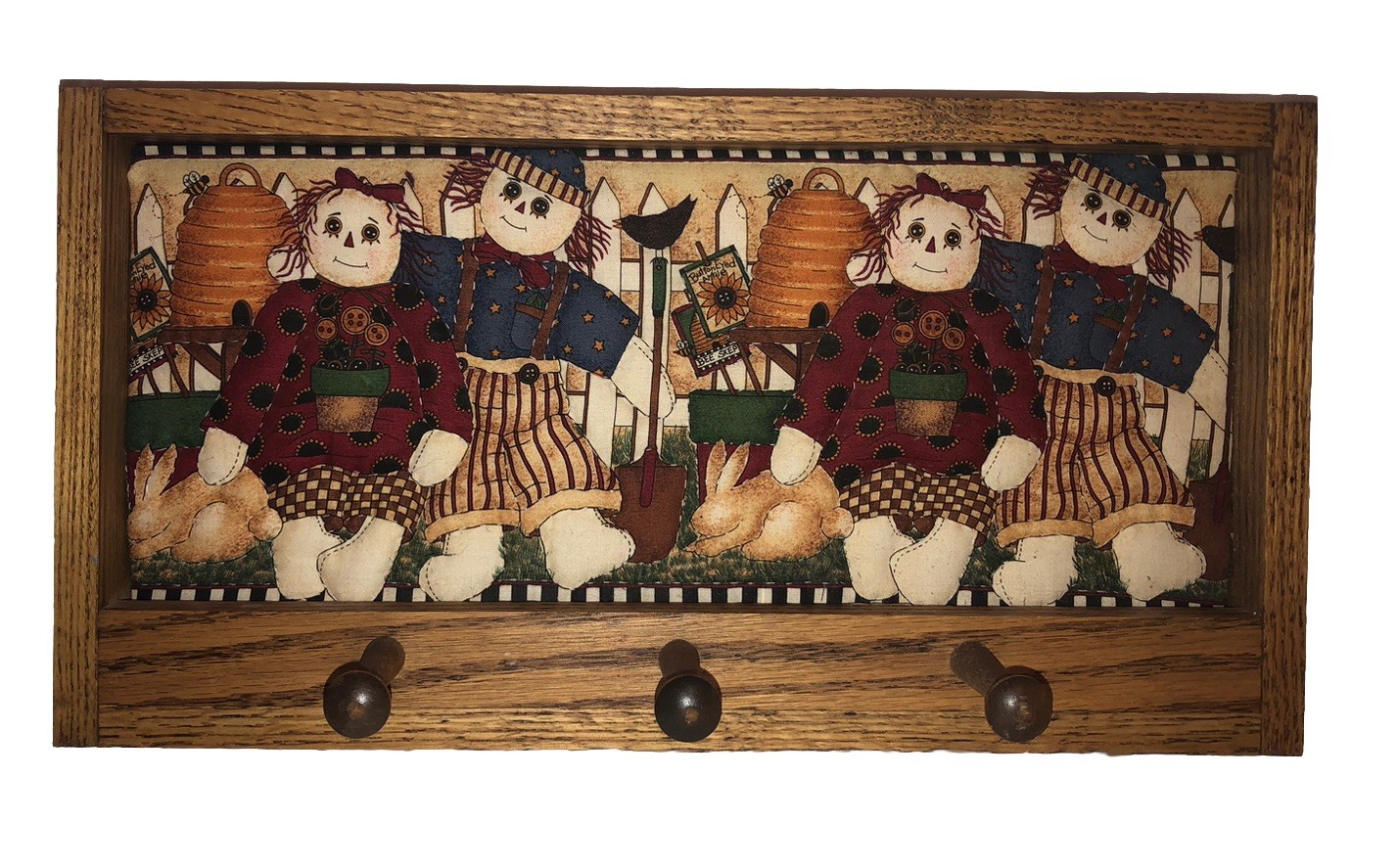 Vintage Wood Wooden Hanging Hooks Raggedy Ann & Andy ￼ Wall Coat rack￼ Fun