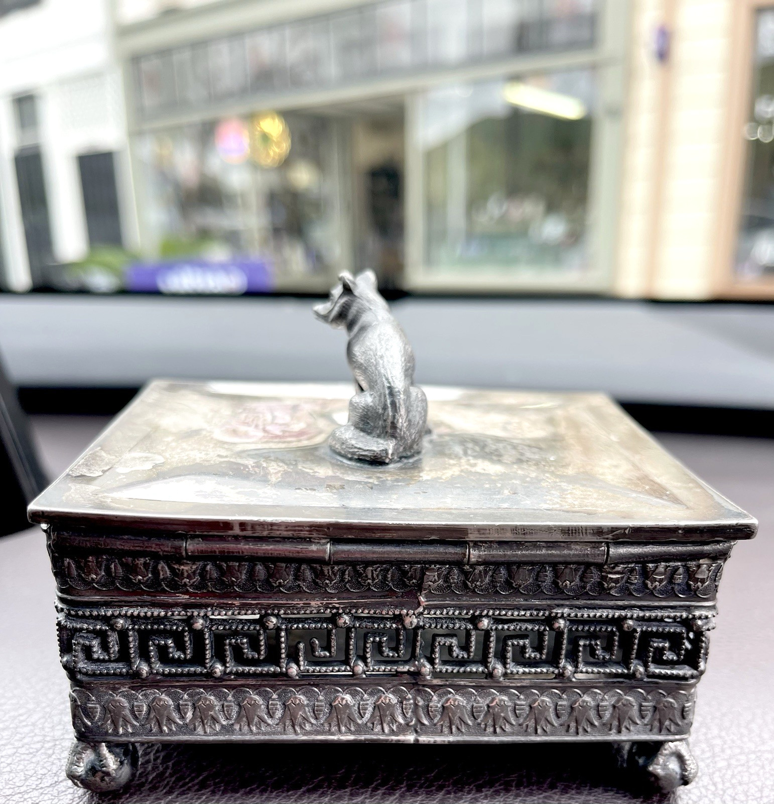 Antique Silver Plated Box w/ Fox or Dog On The Lid - Victorian or Art Deco-era☚☚