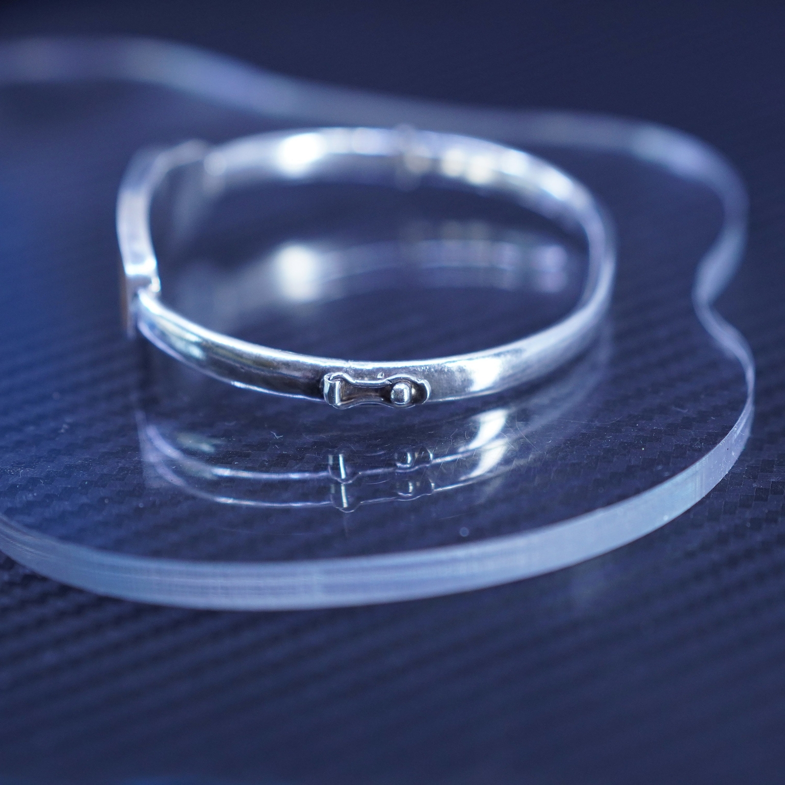 Mexican Sterling Silver 925 Hinged Bangle Bracelet 6.5 Black