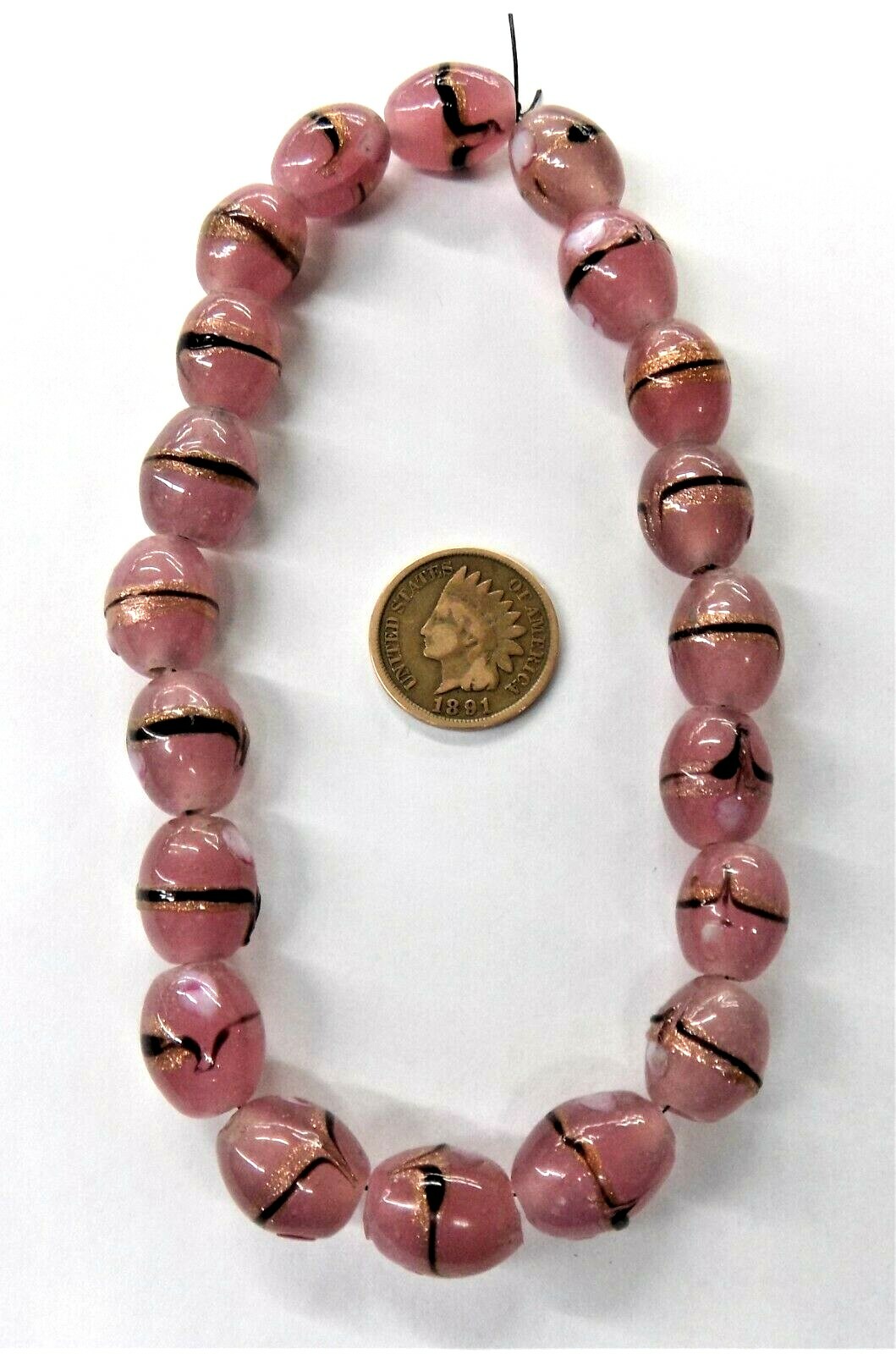 20 Vintage Fancy Pink Venetian Style Lamp Beads African Trade Beads L980 Loose
