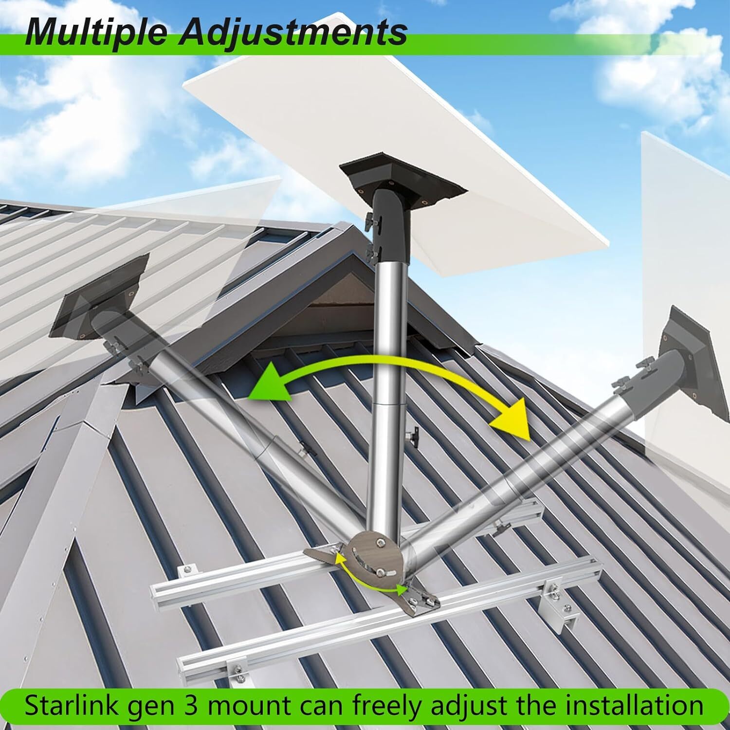 Adjustable Starlink Gen 3 Roof Mount, Ybervont Stainless Steel Mounting Kit