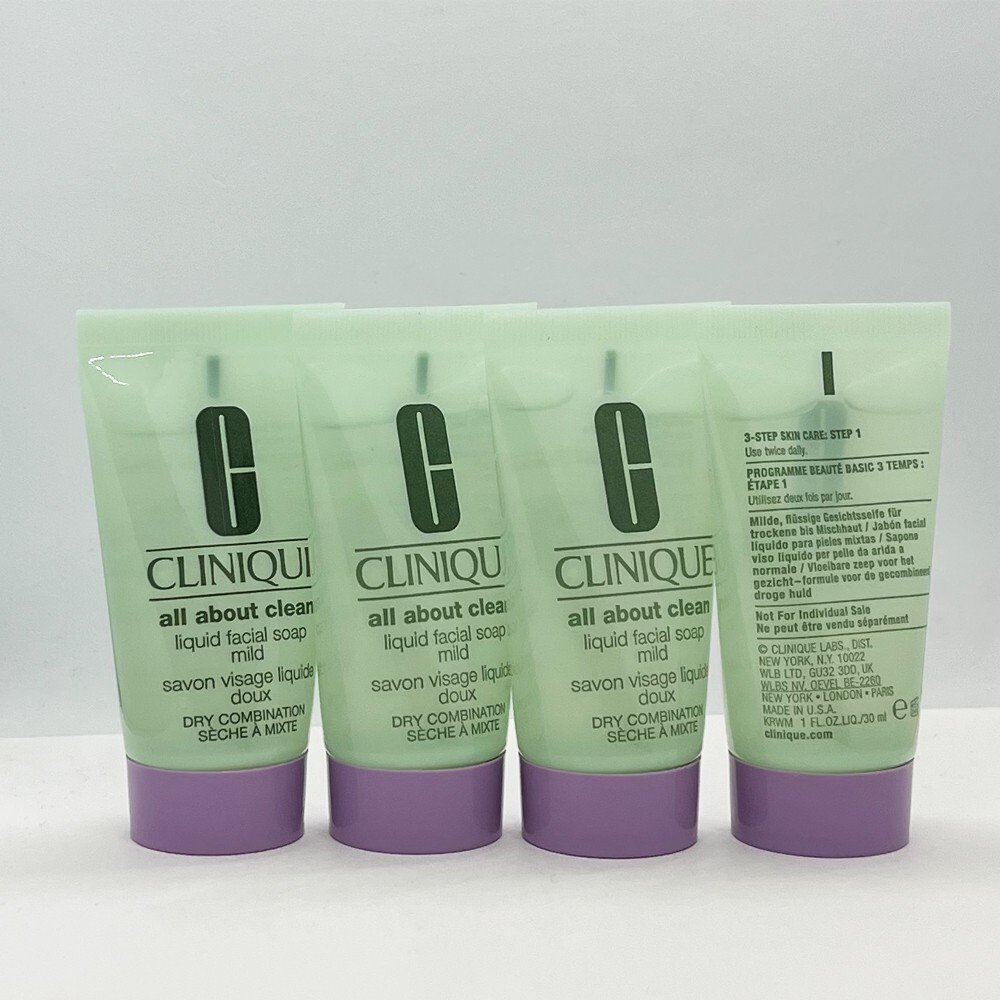 4 x Clinique All About Clean Liquid Facial Soap Mild - 1 oz / 30ml NEW