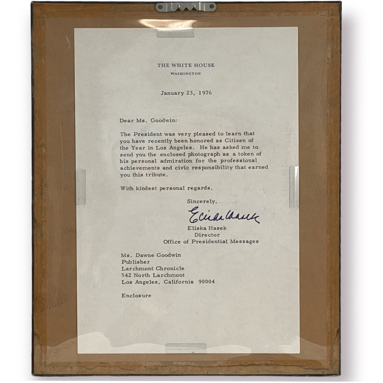President Gerald Ford Signed Photo Autograph & Letter From White House Framed