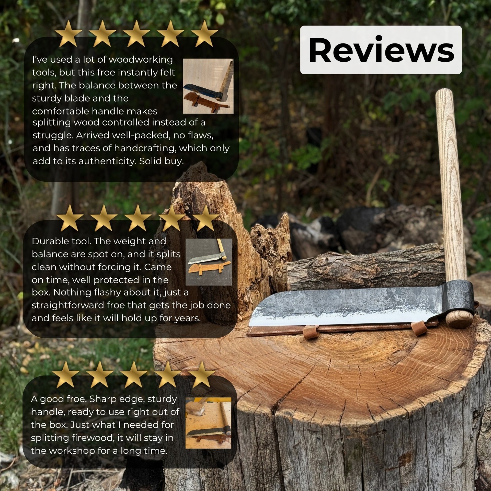 10in Blade Wood Splitting Froe Knife Blank Splitter Tool Steel Leather Sheath