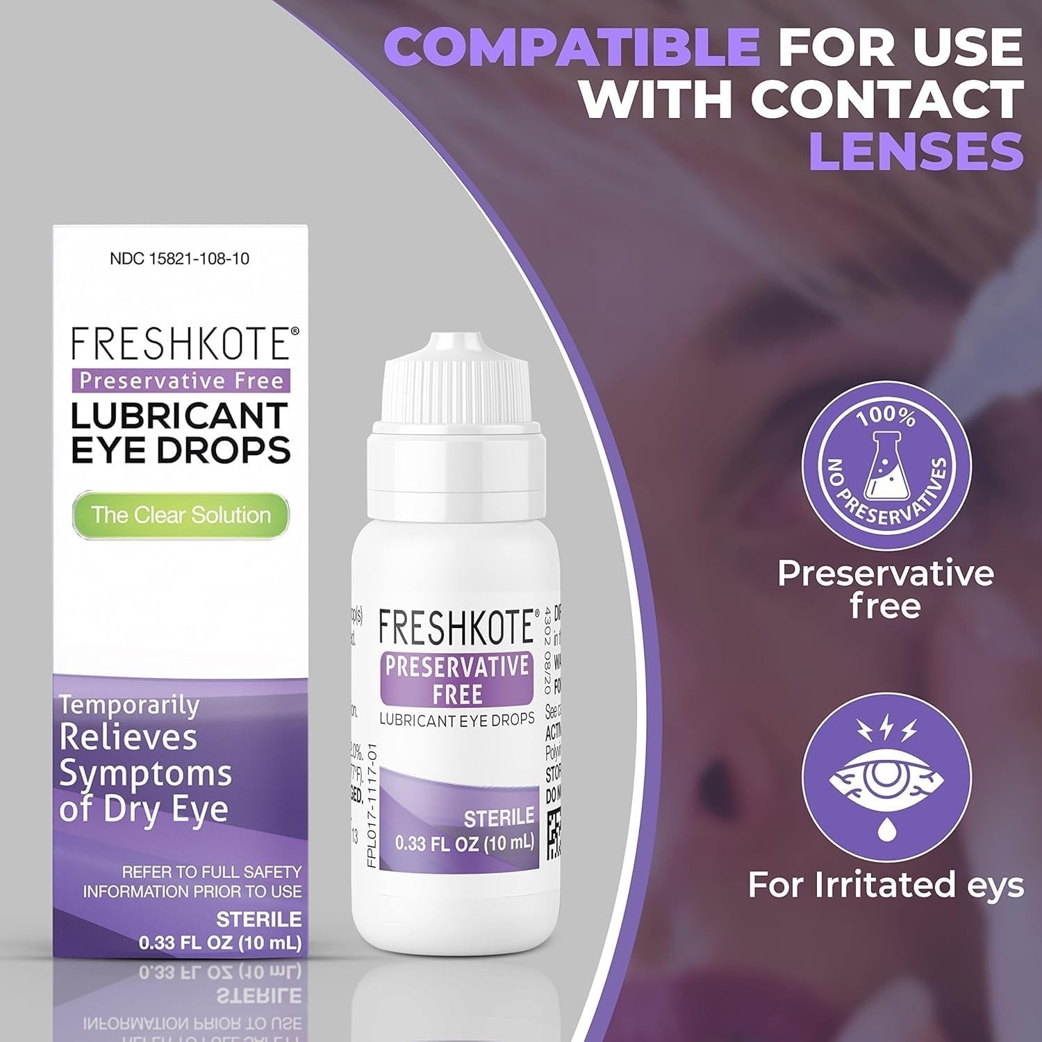 Freshkote Preservative-Free Lubricant Eye Drops Dry Eyes, 0.33 Oz. - Exp 05/2027