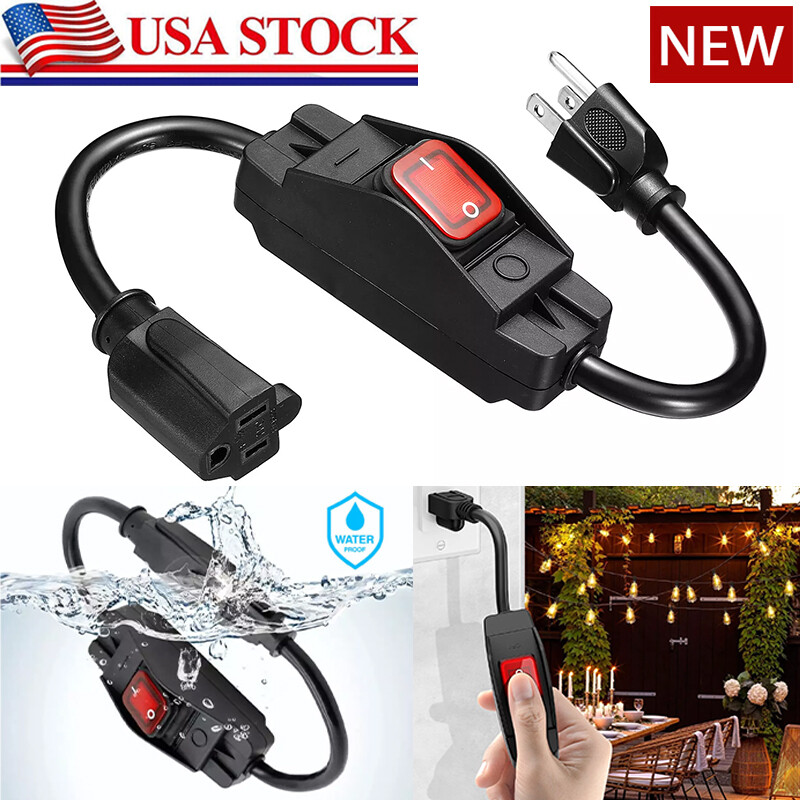 3-Prong Outdoor Extension Cord with Switch On/Off Waterproof Switch 15A 1875W