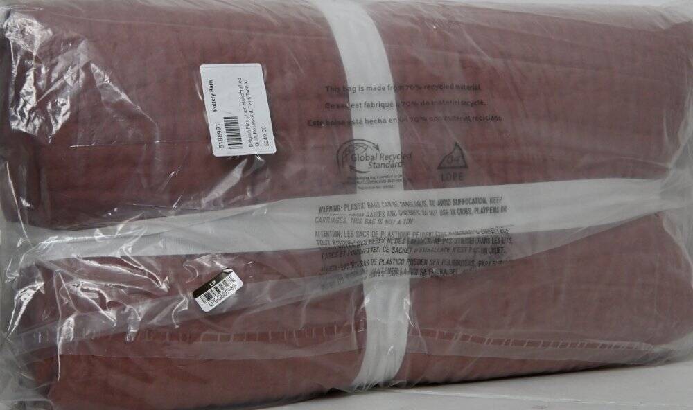 Pottery Barn Belgian Flax Linen Handcrafted Quilt, Twin & 2 Shams Rosewood NWT