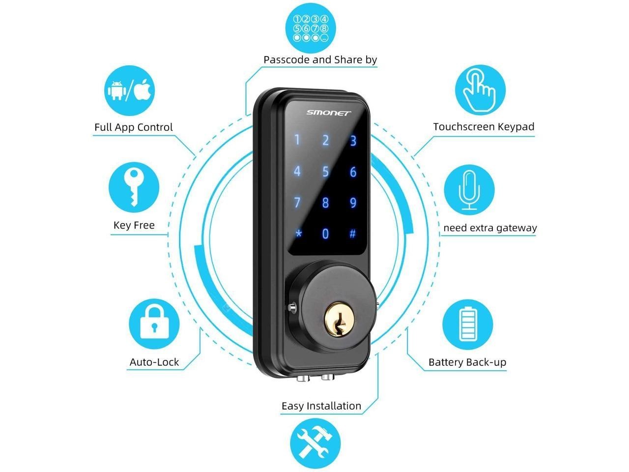 SMONET Smart Front Door Lock Set with Handle Keyless Entry Digital Touchscreen