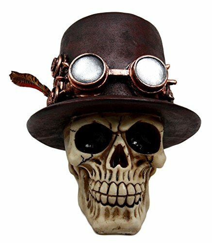 Ebros Steampunk Aristocrat W/ Royal Feather & Aviator Goggles Skull Figurine