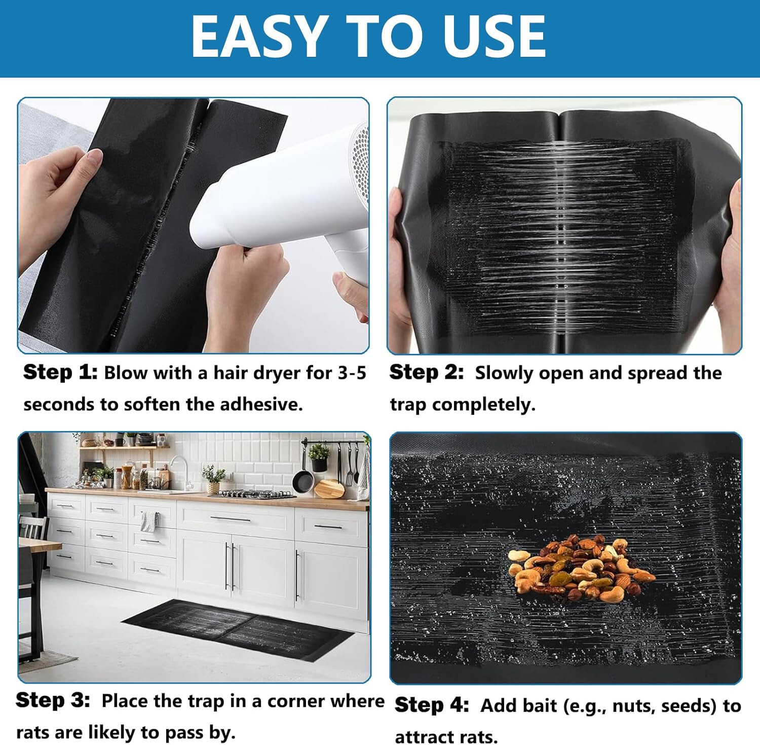 4 Pack Mouse Glue Traps 24 x 11inch Anti Slip Rat Snake Rodent Sticky Pads Pet