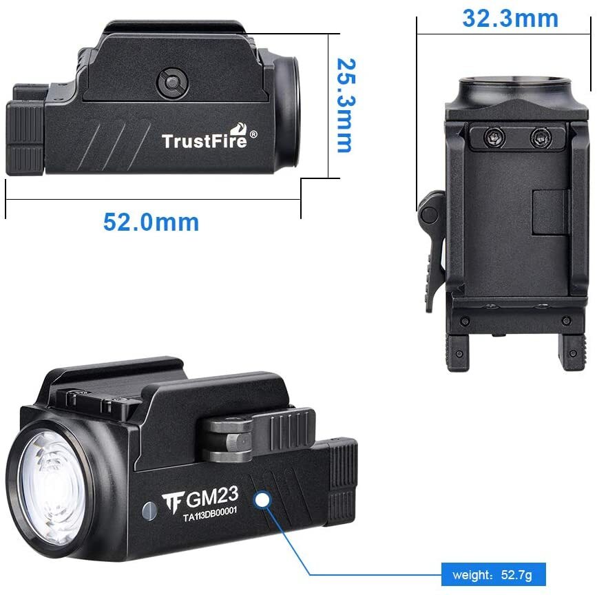 Trustfire Compact Tactical Handgun Mounted Pistol Light Glock Gun LED Flashlight