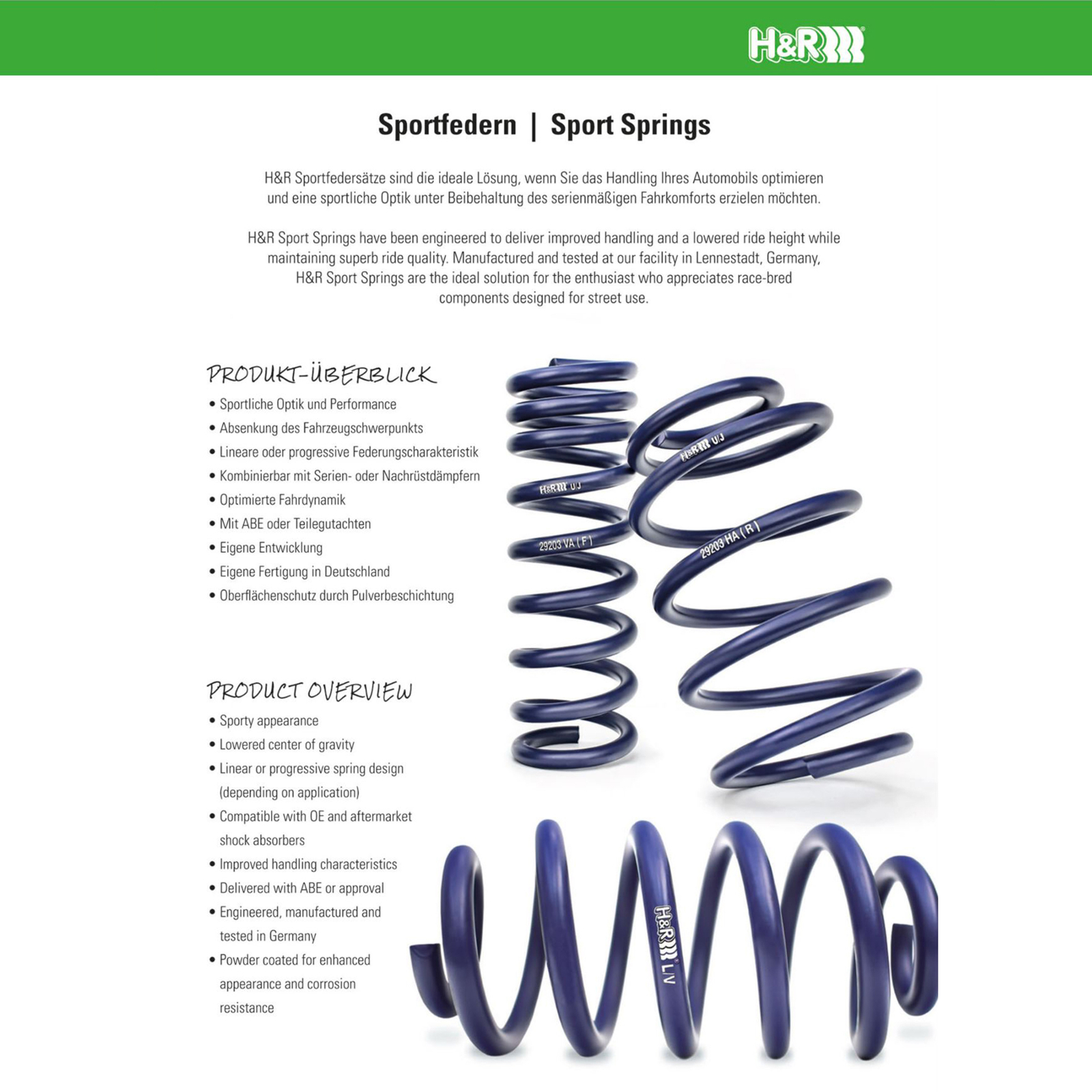 H&R 28721-2 Lowering Front Rear Springs Kit for 2017-23 BMW 530i 540i M550i G30