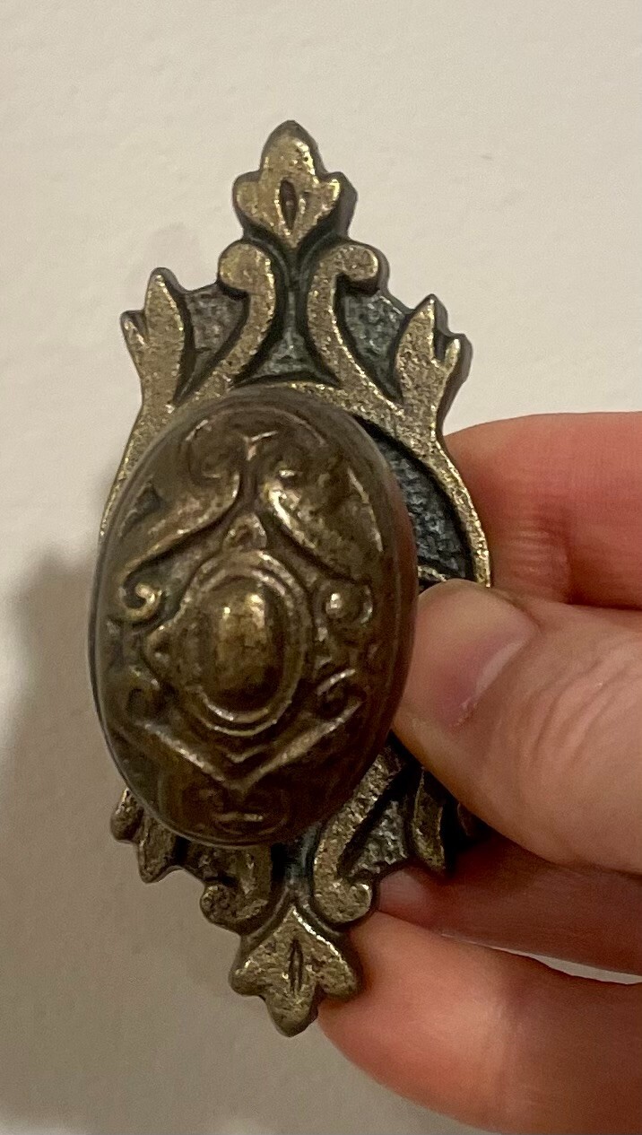 Vintage Metal Brass Drawer Pull Furniture Hardware Cabinet Door Knob w/Backplate