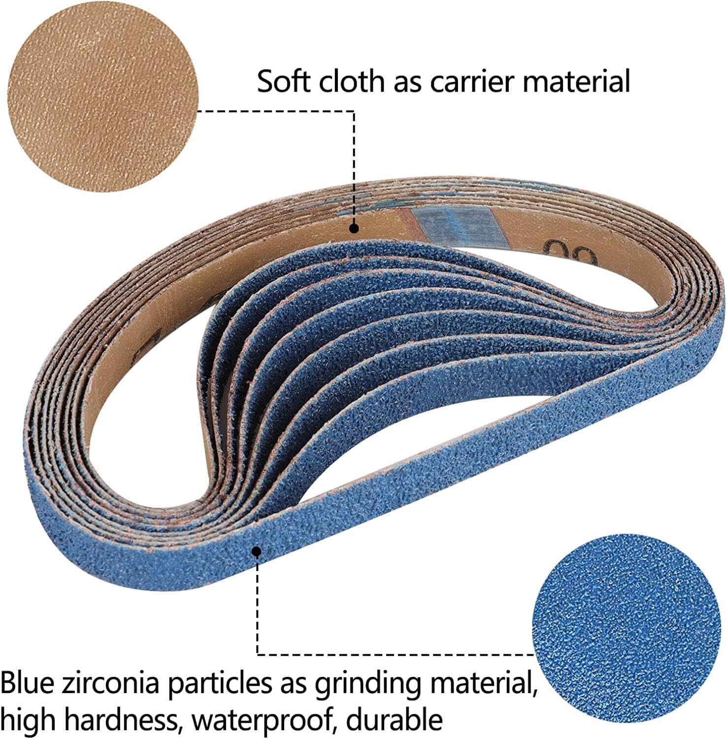 10x330mm Blue Zirconia Sanding Belts 40 Grit 3/8 Inch x 13 Inch For Belt Sander