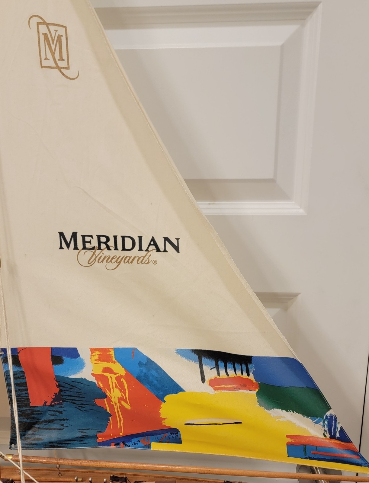 Vintage Meridian Vineyards Wine Store Display Wooden Sailboat Chardonnay LARGE