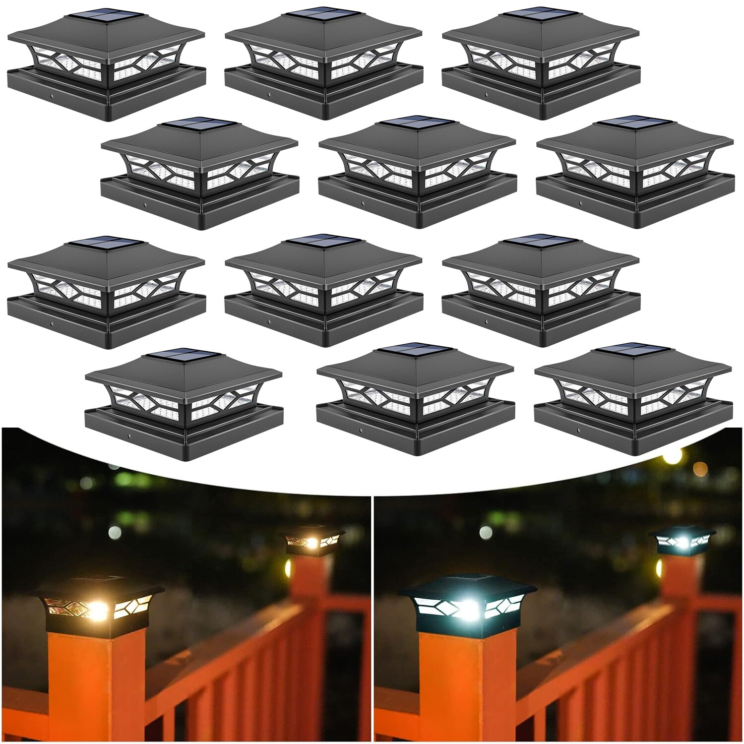 2-12PCS Solar Post Deck Cap Lights Outdoor Fence Dock 4x4/6x6 LED Lamp PVC Vinyl