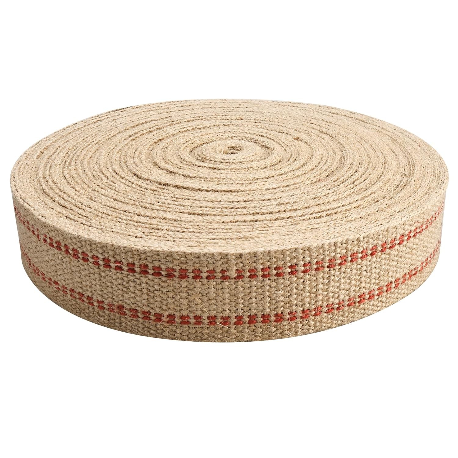 Upholstery Webbing Jute Black/Red Stripe 2" Width 33 Yards 11 lbs Heavy Duty