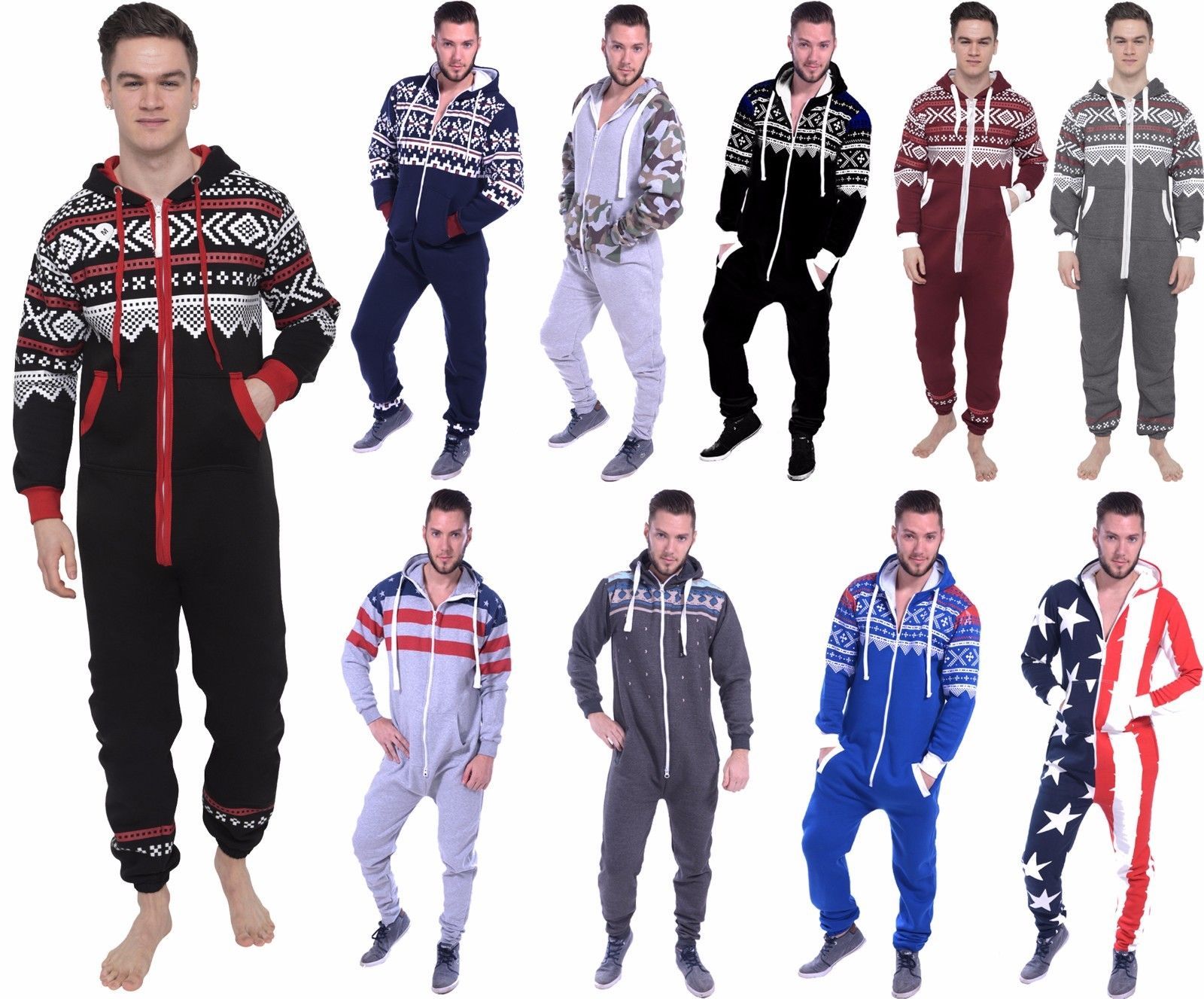 Unisex Mens Onesie0 Pajamas Adult Hooded One Piece Playsuit Jumpsuit All In One
