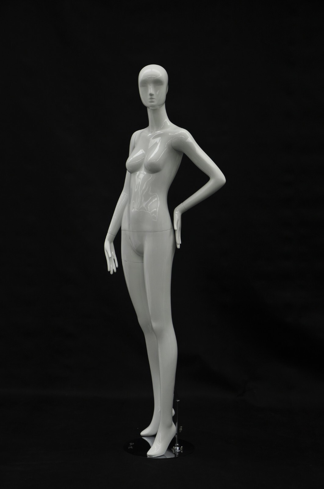 Adult Female Standing Abstract Face Glossy White Fiberglass Mannequin with Base