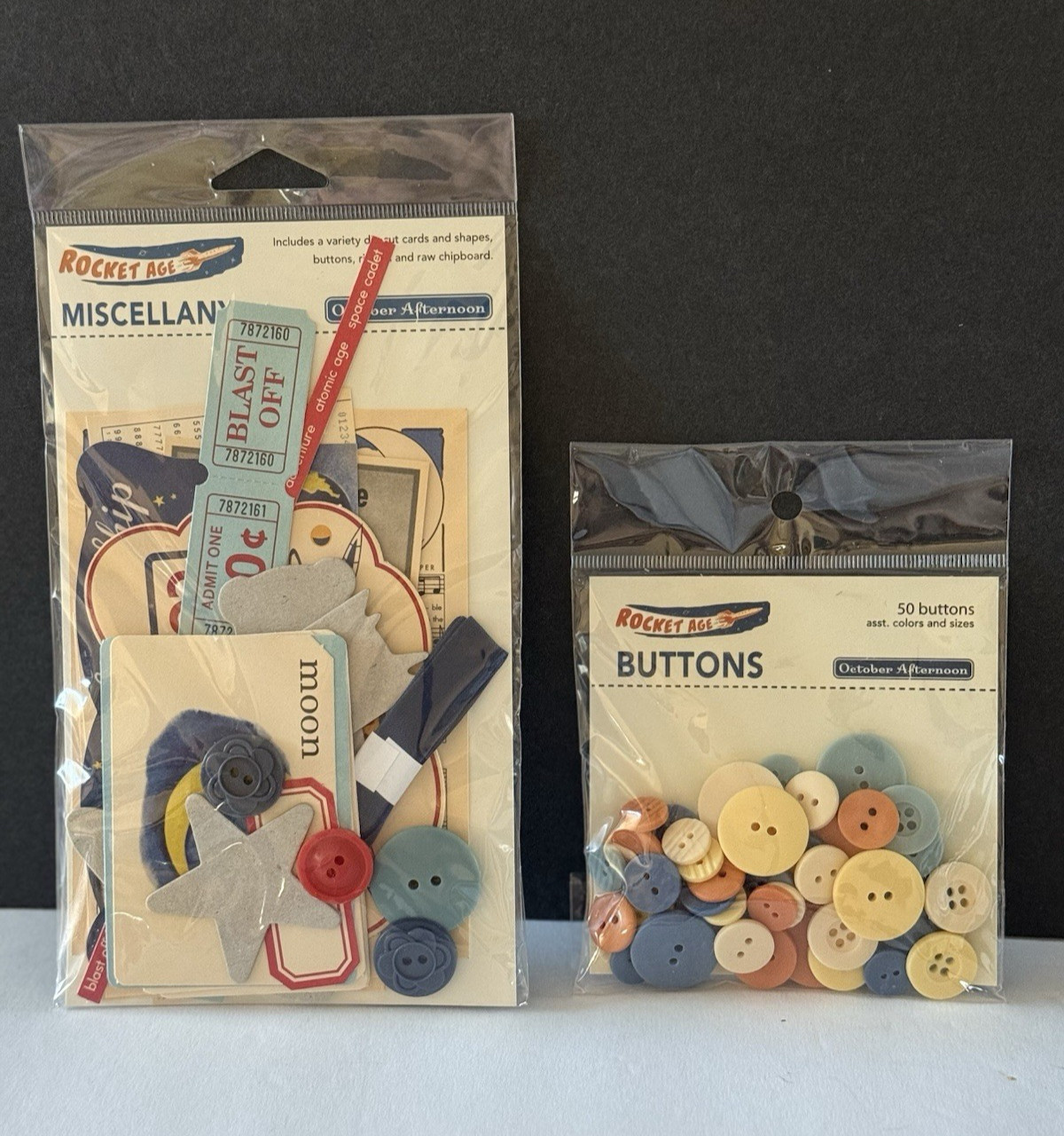 RARE October Afternoon 2011 ROCKET AGE Miscellany & Buttons Packs Lot