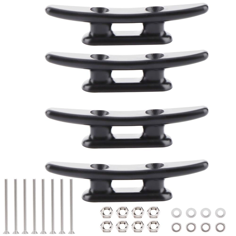 4 Pack 3" Nylon Boat Cleat Dock with Stainless Steel Screws, Black 3 inches