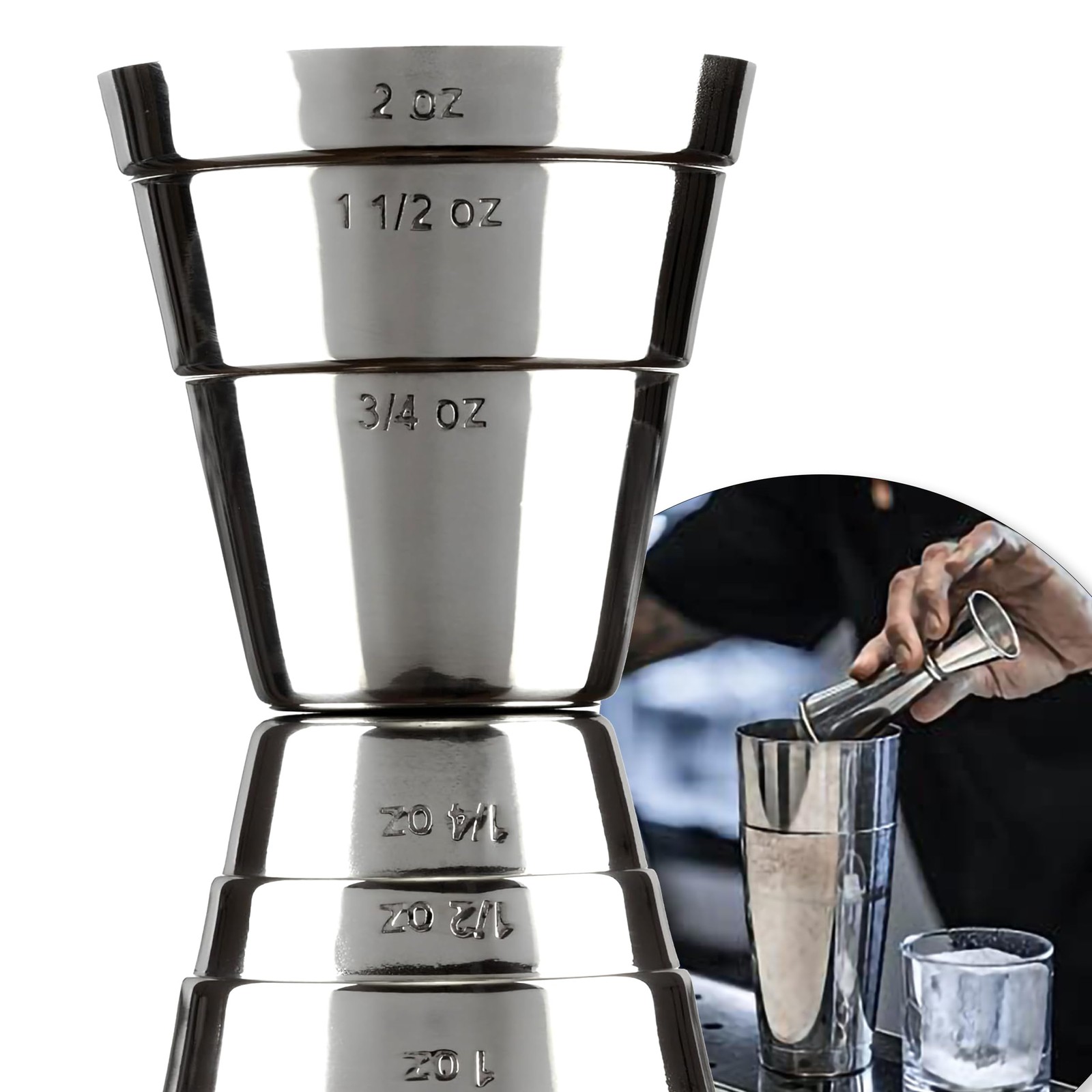 Premium Stainless Steel Jigger – US Standard Double-Sided Small, Silver