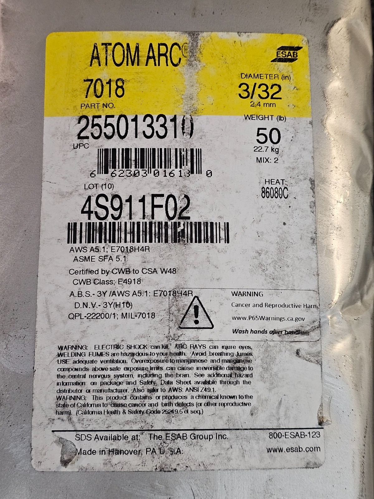 ESAB 255013310 ATOM ARC 7018 3/32in x 14in, 50 lb Stick Electrode Carbon Steel