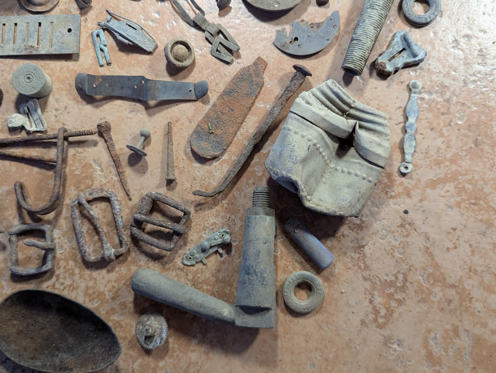 Dug Relics Vintage Iron Axle Grease Tin Door Knob Barrel Spigot Brass Ruler