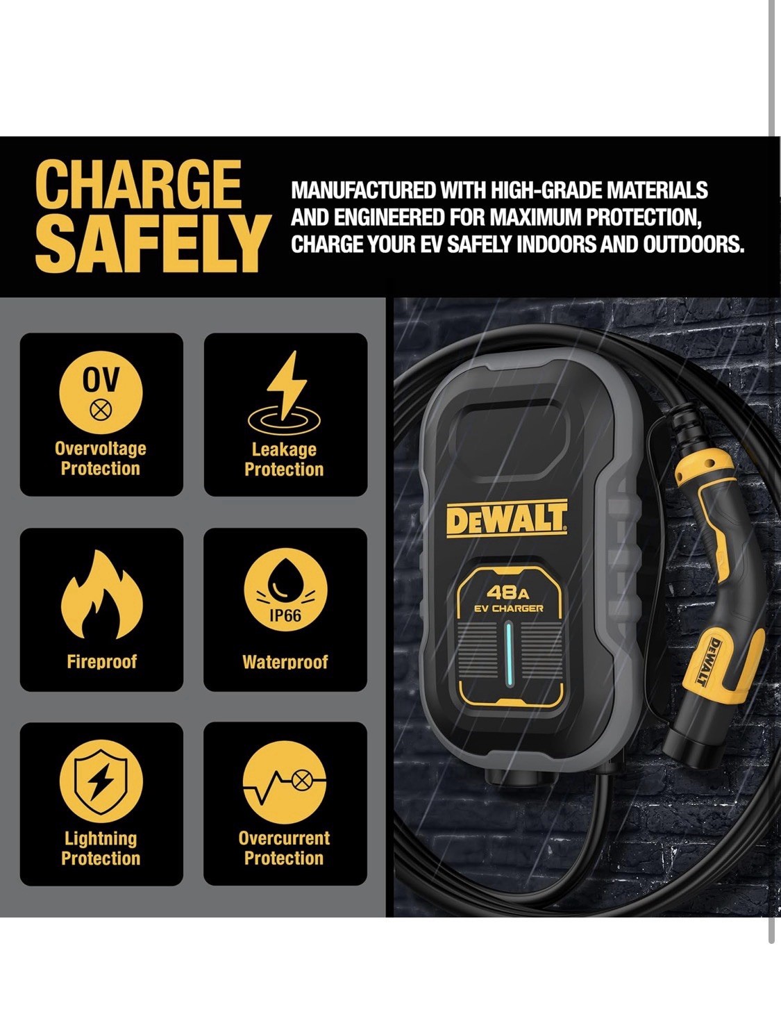 DEWALT 48A L2 Compact TESLA EV Charger 48A 240V 20FT HARDWIRED DXPAEV048CP-TL