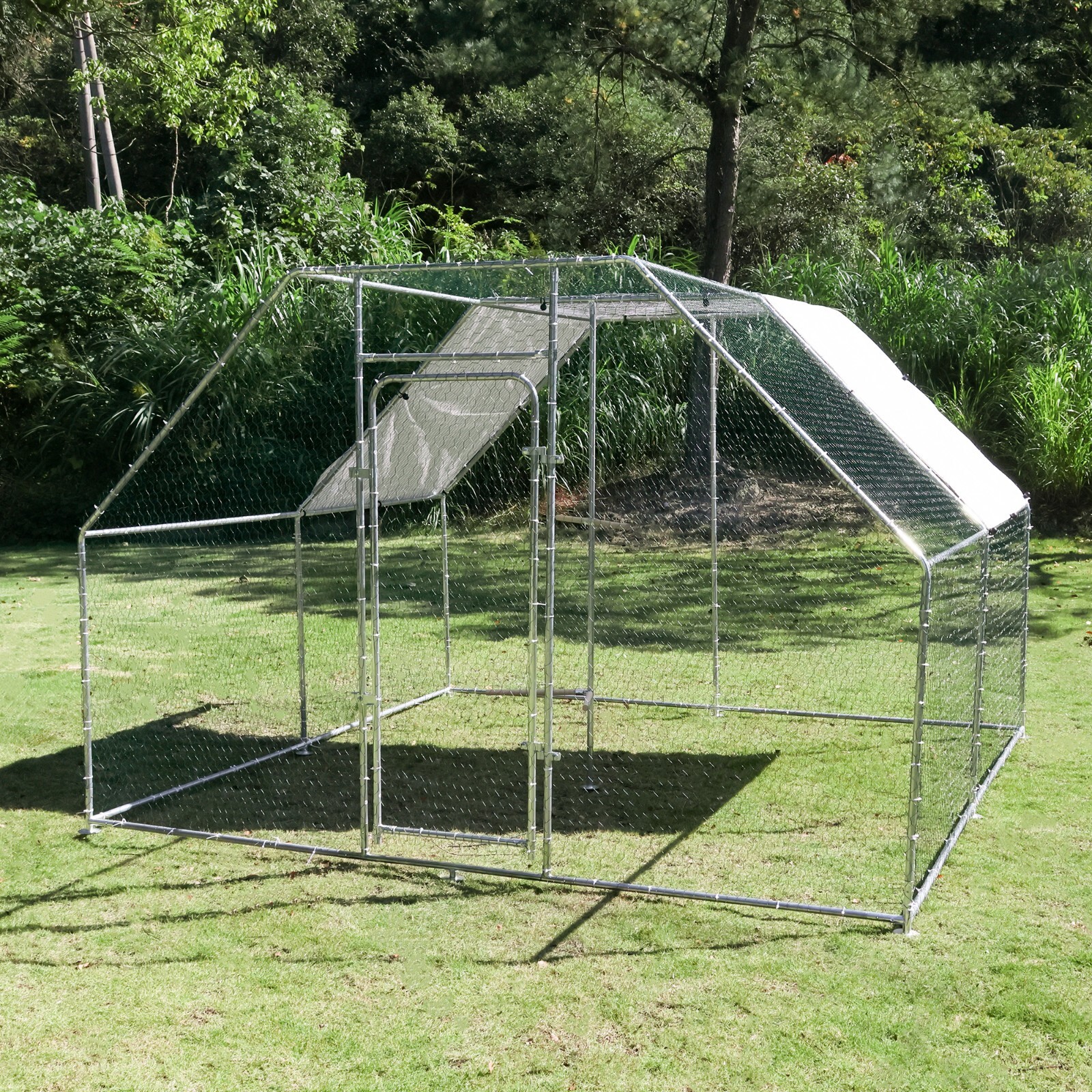 10x10ft Chicken Coop Run Cage Metal Hen House Playpen Enclosures w/Roosting Rack